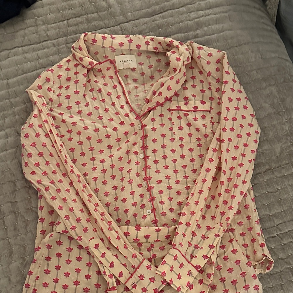 Sezane Cream and Pink Pajama Set